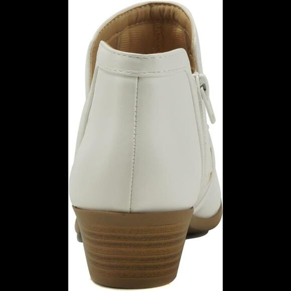 New Womens Perforated Cut Out Stacked Block Heel Ankle Booties - Picture 5 of 5